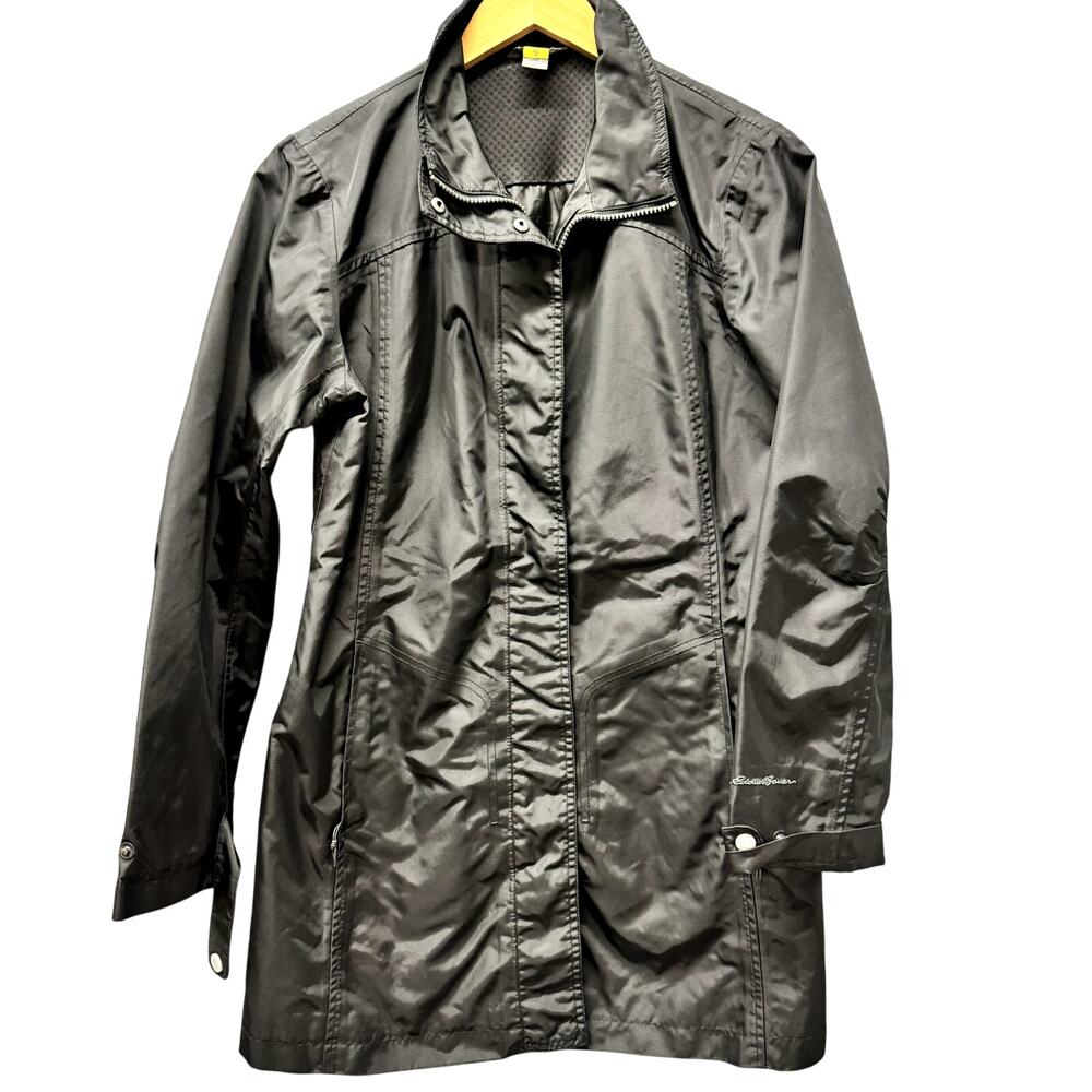 Eddie‎ Bauer Jacket Womens Small Black Travex Nylon Full Zip Snap Lightweight